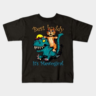 T Rex Dinosaur Riding Cat Kids T-Shirt